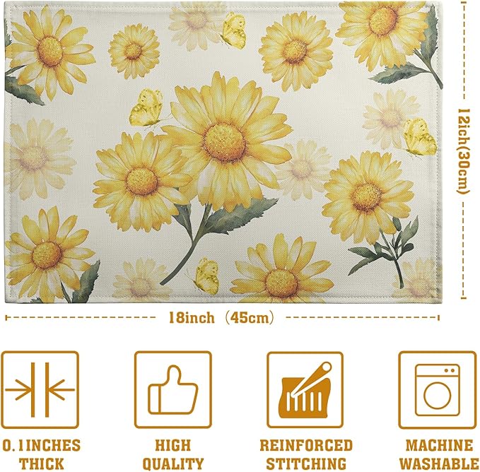 Sunflower Placemats Set of 4 Summer Yellow Floral Table Mat 12x18 Inch - Image 4