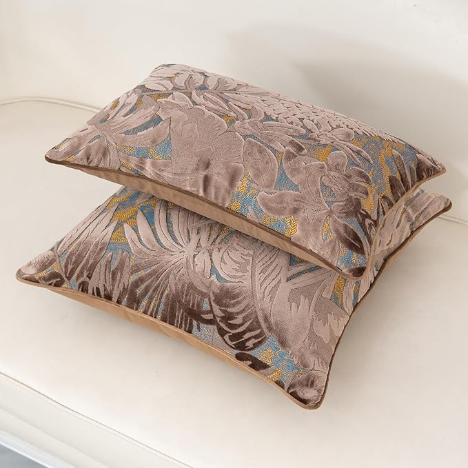 Alerfa Brown Throw Pillow Cover 12x20 Inch, Rectangle Cut Velvet Maple Leaf - Image 4