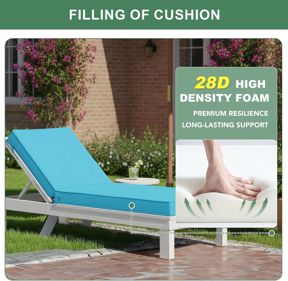 Summsun Chaise Lounge Cushions Outdoor Set of 2, 72 x 21 x 3 Inch, Teal