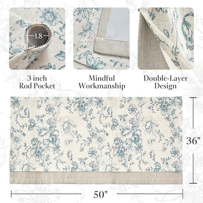 jinchan Linen Kitchen Curtain 36 Inch French Floral Double Layer Curtain - Image 8