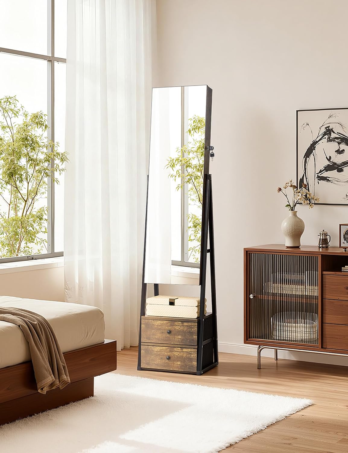nicetree mirror jewelry cabinet, lockable full length mirror, close-up detail