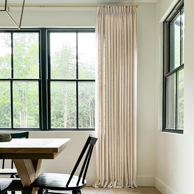 TWOPAGES Pinch Pleated Curtain 96 Inches Long Sand Beige Faux Linen Textured - Image 2
