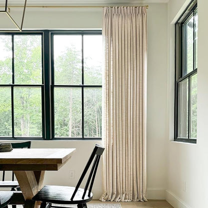 TWOPAGES Pinch Pleated Curtain 96 Inches Long Sand Beige Faux Linen Textured - Image 2