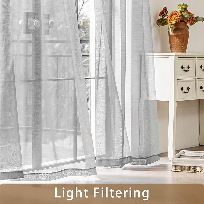 Grey Sheer Curtains 108 Inches Extra Long, Privacy Semi Sheer Curtains - Image 3
