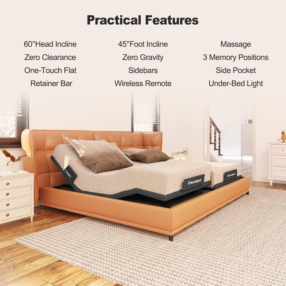 FLEXISPOT S6 Adjustable Bed Frame Base Split King, Quick Assembly, Massage, Z...