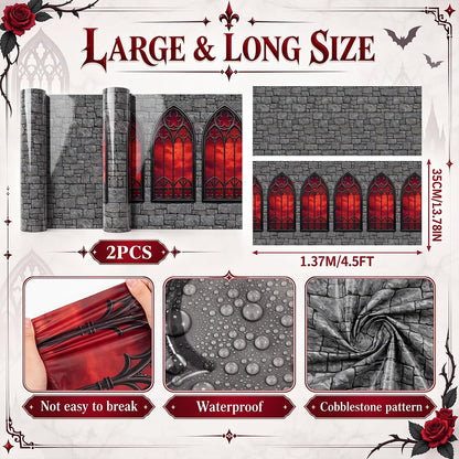 Tegeme 200Ft x 54 in Halloween Gothic Backdrop Roll Castle Brick Tablecloth