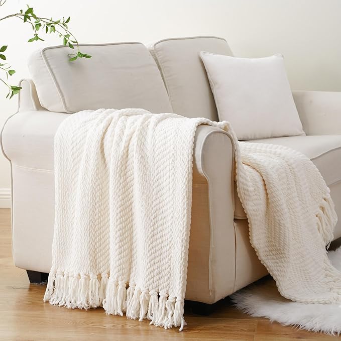 BATTILO HOME Cream Throw Blanket - Image 3