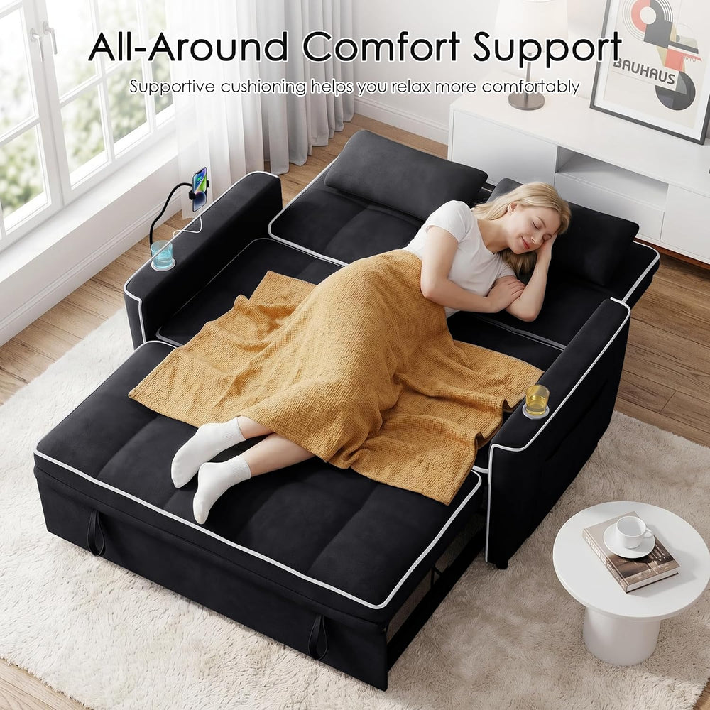 54'' Sleeper Sofa, Convertible Sofa Bed with Phone Holder, Pull Out C...