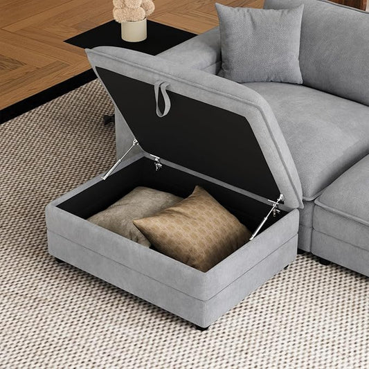 Modular Ottoman for Sectional Sofa, Chenille Upholstered Footrest Bench by Unknown