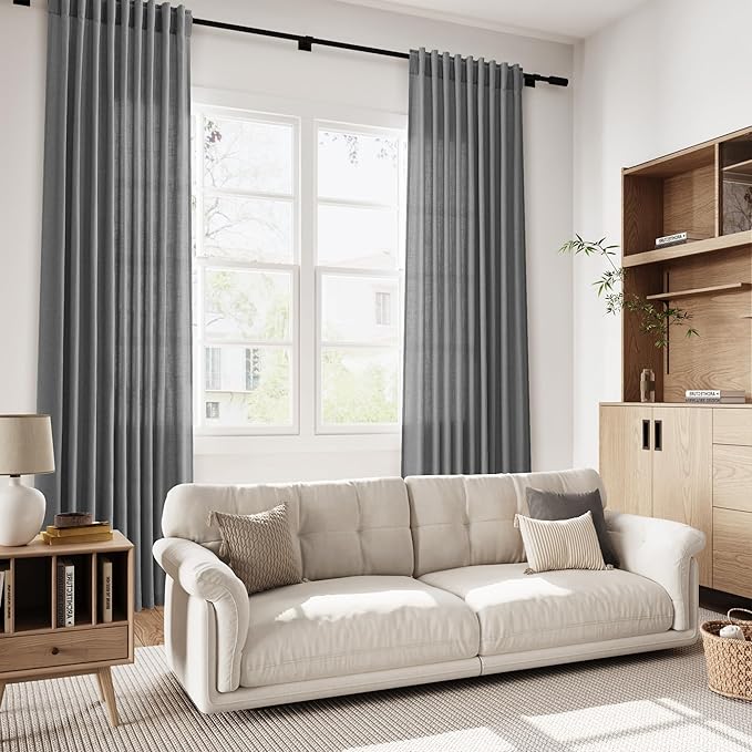 Nanspring Blazer Grey Curtain Linen Blend Light Filtering Back Tab Curtains 96 - Image 7