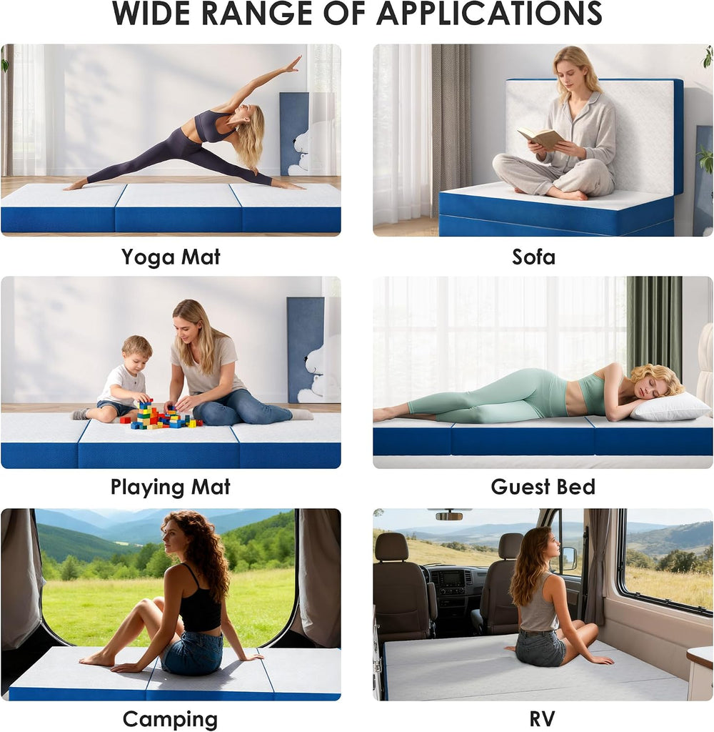 6 Inch Tri-Fold Mattress Twin Size, Portable Memory Foam Guest Bed
