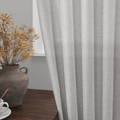 2 Panels Set Grey Linen Curtains 108 Inches Long - Image 2