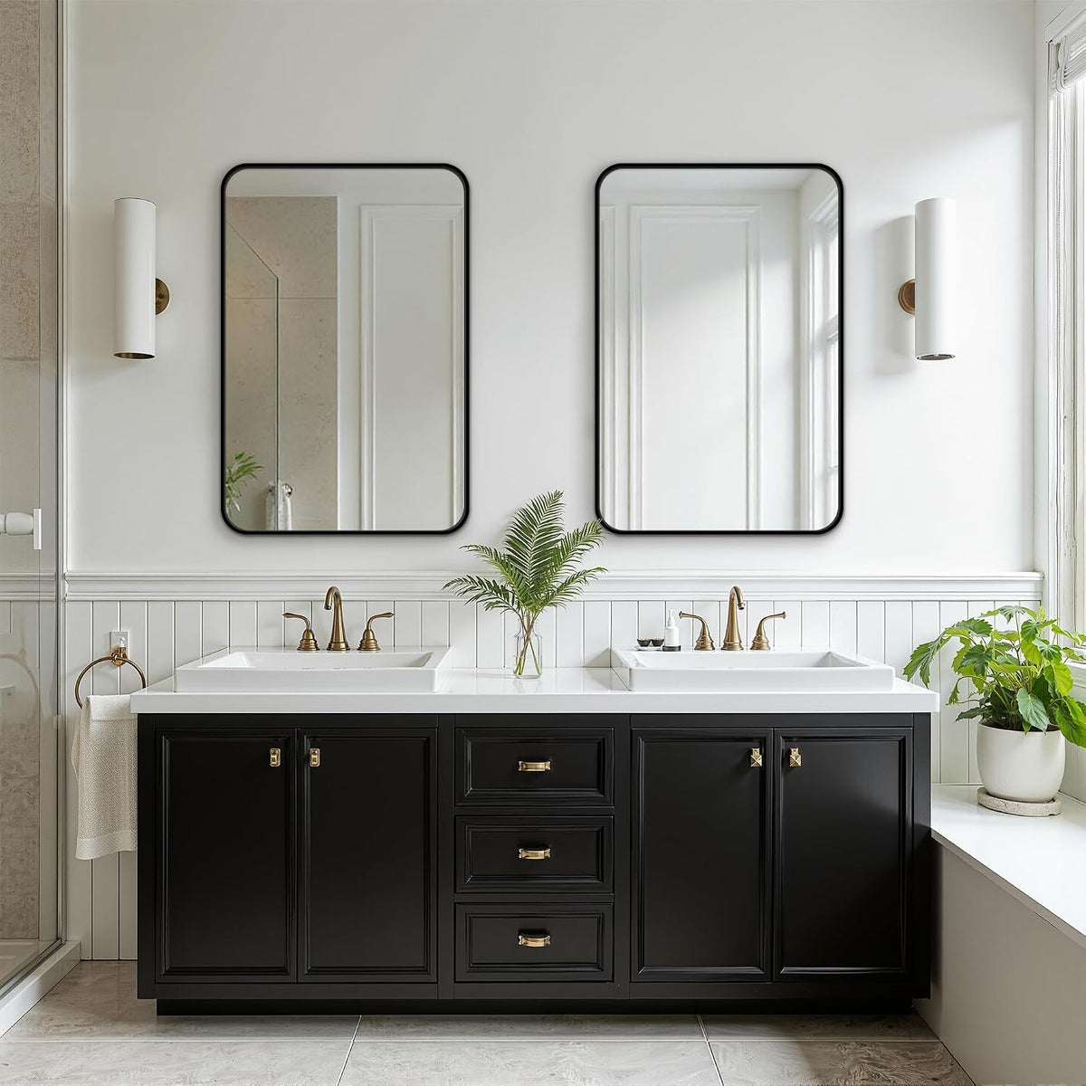 fictor bathroom mirror for over sink, 2 pack, front angle view