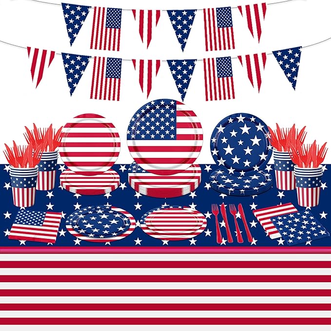 142Pcs American Flag Party Decorations Memorial Day 4th of July Patriotic by GREHUMOR