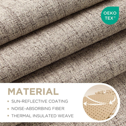 joydeco 100% blackout curtains for bedroom，natural linen curtains shown in use