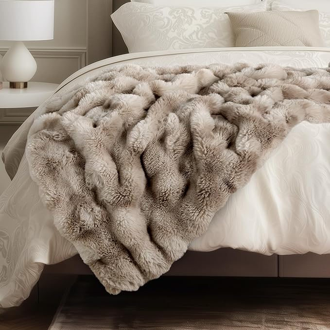 Ultra Soft Cozy Faux Fur Throw Blanket, Fuzzy Plush Thick Bubble Blanket by blunique