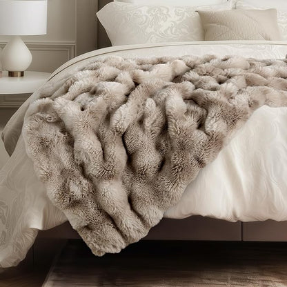 Ultra Soft Cozy Faux Fur Throw Blanket, Fuzzy Plush Thick Bubble Blanket by blunique