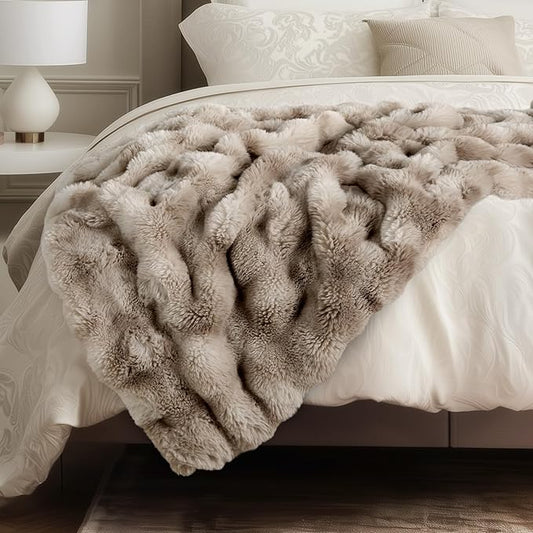 Ultra Soft Cozy Faux Fur Throw Blanket, Fuzzy Plush Thick Bubble Blanket by blunique
