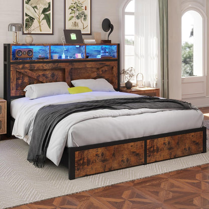 farmhouse full bed frame with storage bookcase headboard, close-up detail