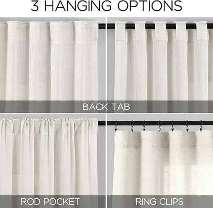 Nanspring Cream Linen Back Tab Curtains 86 Inch Length - Image 3
