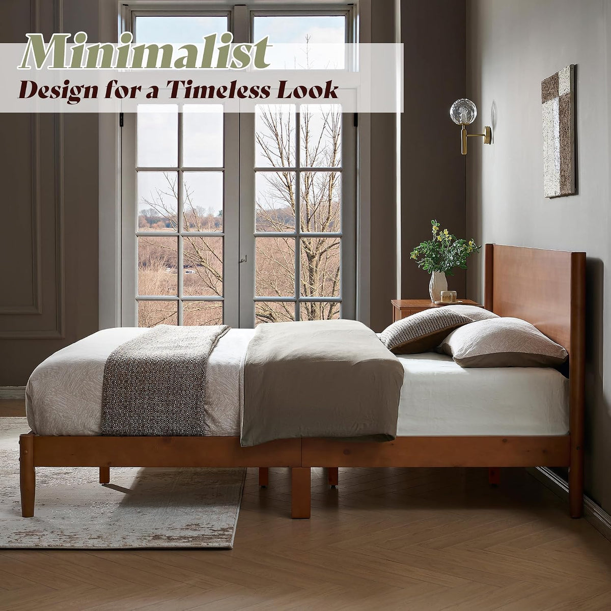 amerlife solid wood full bed frame, mid century, package contents