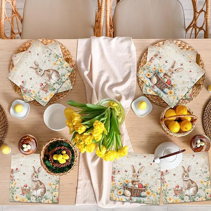 40Pcs Easter Paper Napkins, Easter Party Decoration Retro Easter Bunny Party - Image 3
