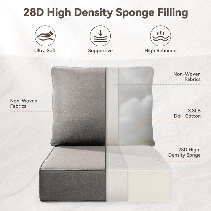 6" Thick Outdoor Cushions 22x24x6, 1-Set Deep Seat Patio Cushions - Image 2
