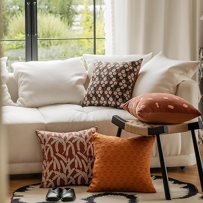 18x18 Inches Thanksgiving Fall Throw Pillow Orange Pillow Covers Pumpkin Pillow - Image 7