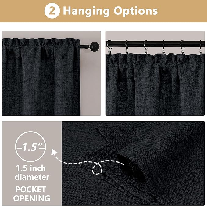 OVZME Black Cafe Curtains 45 Inch Length 2 Panels, Thick Textured Kitchen Door - Image 5