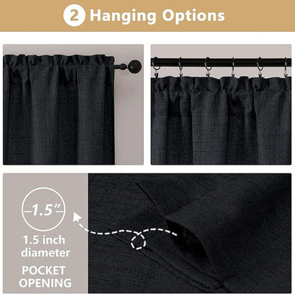 OVZME Black Cafe Curtains 45 Inch Length 2 Panels, Thick Textured Kitchen Door - Image 5