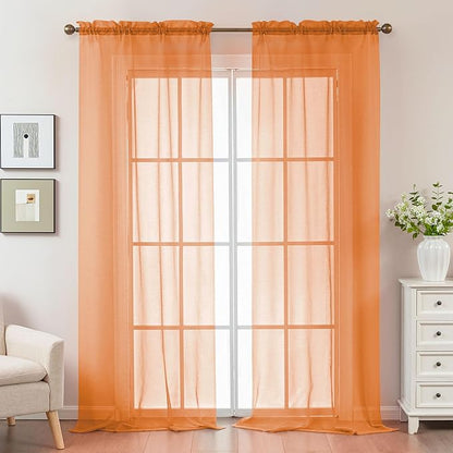 Orange Sheer Curtains 96 Inches Long, Privacy Semi Sheer Curtains - Image 2