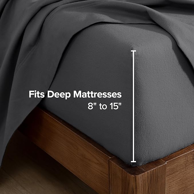 Bare Home Flannel Fitted Bottom Sheet 100% Cotton, Velvety Soft Heavyweight - Image 3