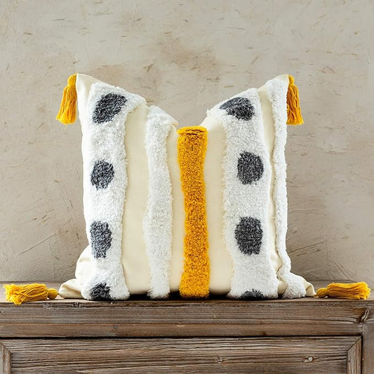 Woven Tufted Farmhouse Boho Throw Pillow Cover, Modern Decorative Multi Color by Snugtown