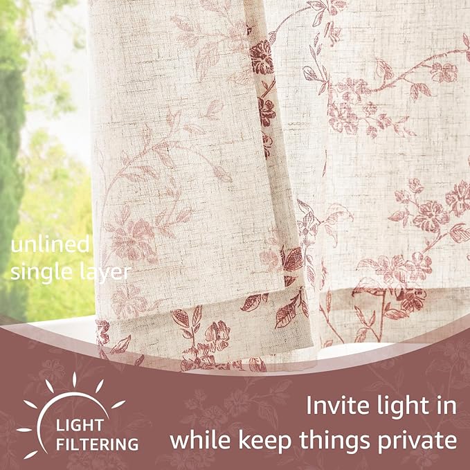 jinchan Floral Kitchen Curtains 36 Inch Christmas Decor Linen Tier Curtains - Image 4