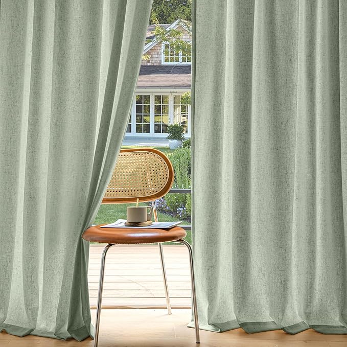 MIULEE Non-See-Through Privacy Linen Curtains 2 Panels, Sage Green Light by MIULEE