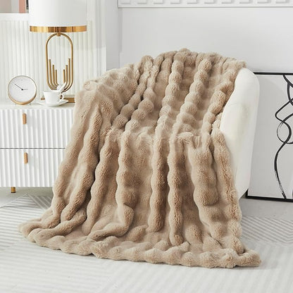 Faux Fur Throw Blanket for Couch Cozy Fuzzy Soft Plush Thick Fluffy Fleece by Casa+Carina