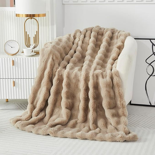 Faux Fur Throw Blanket for Couch Cozy Fuzzy Soft Plush Thick Fluffy Fleece by Casa+Carina