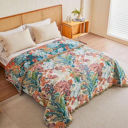 MSGKV Boho Throw Blanket for Bed Twin Size 100% Cotton Floral Blanket 60"x80" - Image 5