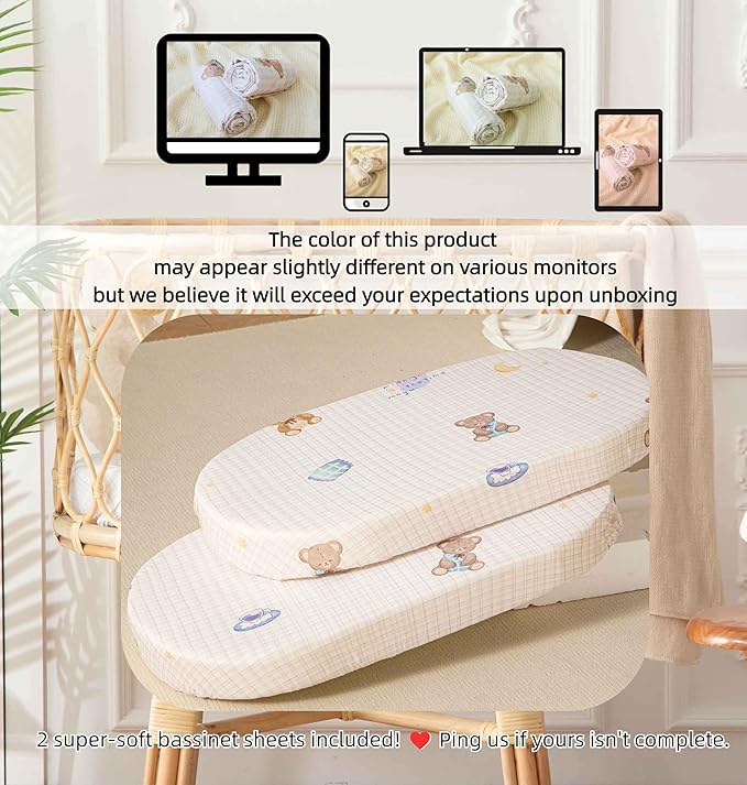 SDY Jersey Bassinet Sheets for Baby Girls, 32 "x 16 "x 4", Super Soft Breathable - Image 7