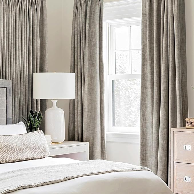 MIULEE Linen Texture Curtains for Bedroom Solid 100% Blackout Thermal Insulated - Image 2