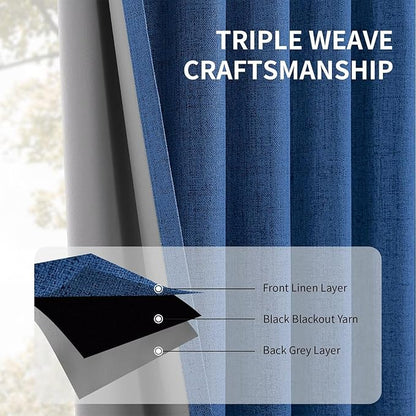 CUCRAF Linen 100% Blackout Curtains 84 Inch Length 2 Panels Set, Back Tab and - Image 6