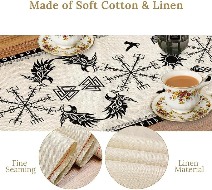 Viking Tree of Life Table Runner, Raven Helmet of Awe Seasonal Table Runner - Image 4