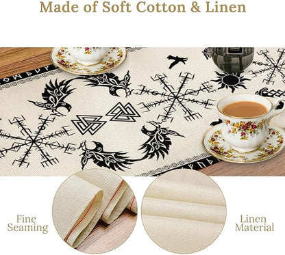 Viking Tree of Life Table Runner, Raven Helmet of Awe Seasonal Table Runner - Image 4