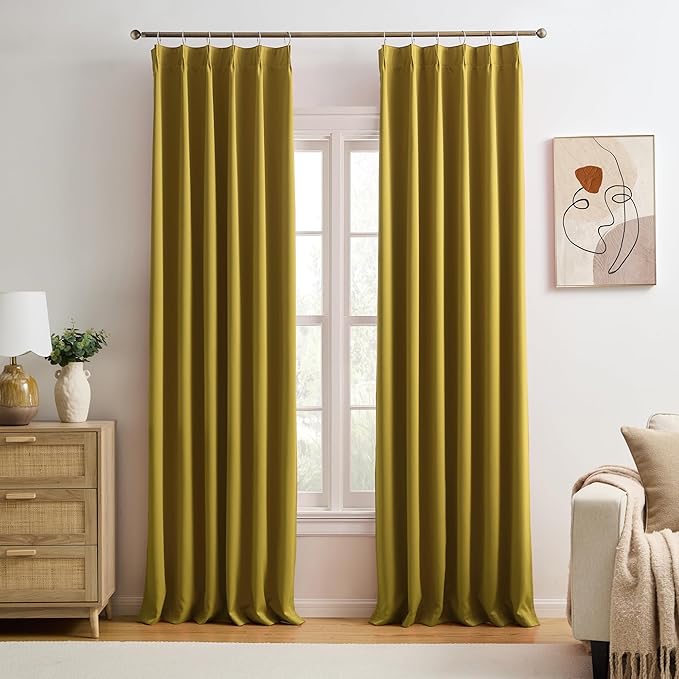 KEQIAOSUOCAI Yellow Pinch Pleated Curtains 120 Inch Length 2 Panels Set Noise by KEQIAOSUOCAI