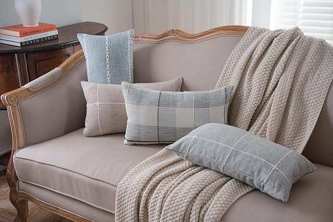 vctops Rustic Striped Cotton Linen Decorative Throw Pillow Cover Embroidery - Image 6