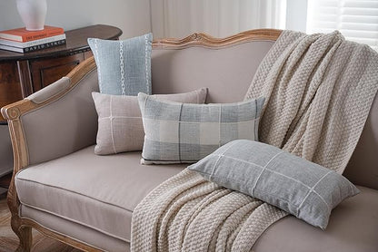 vctops Rustic Striped Cotton Linen Decorative Throw Pillow Cover Embroidery - Image 6