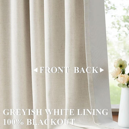 Vision Home Natural Pinch Pleated Full Blackout Curtains Linen Blended Room - Image 2