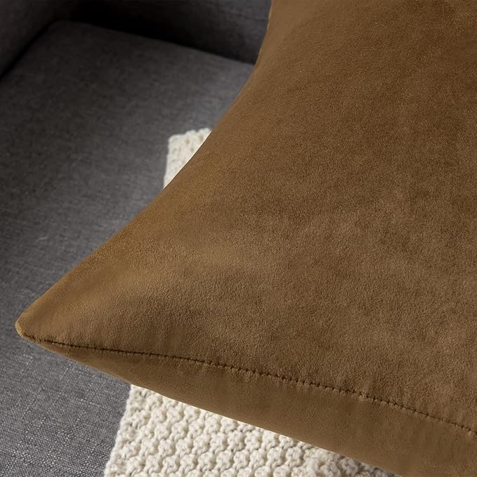 Throw Pillow Cases 20x20 Golden Brown: 2 Pack Cozy Soft Velvet Square - Image 2