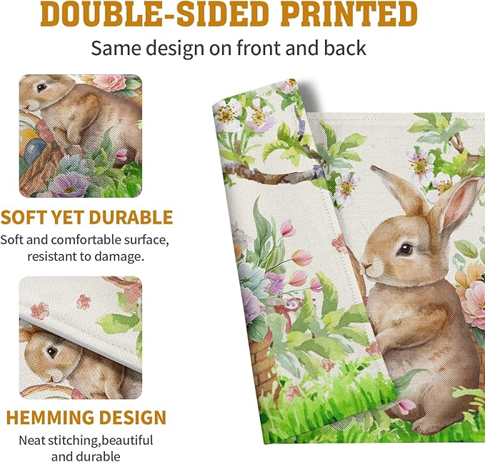 Easter Rabbit Placemats Set of 4 Spring Easter Egg Bunny Flowers Floral Place - Image 5