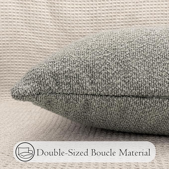 14x36 inch Boucle Lumbar Pillow Cover, Light Gray Woven Texture Neutral Long - Image 6